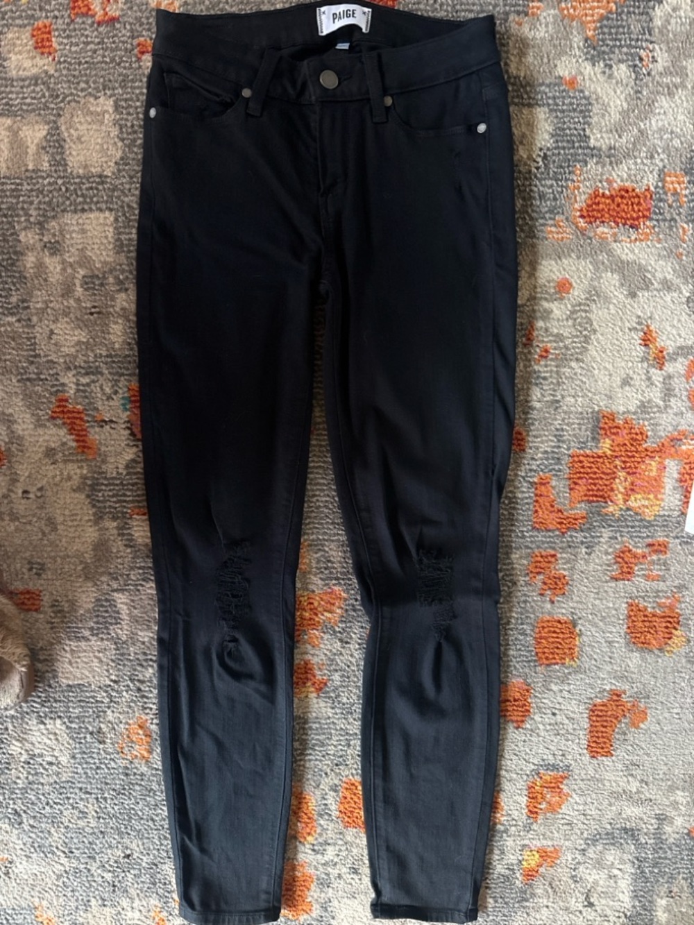 PAIGE Verdugo Ankle Distressed Skinny Jeans Black Size 26